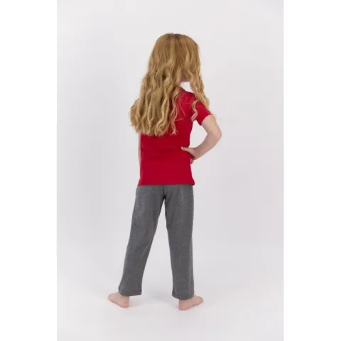 Pijama pentru fetițe cu mânecă scurtă și pantaloni lungi, imprimeu Space Unicorn, rosu hover