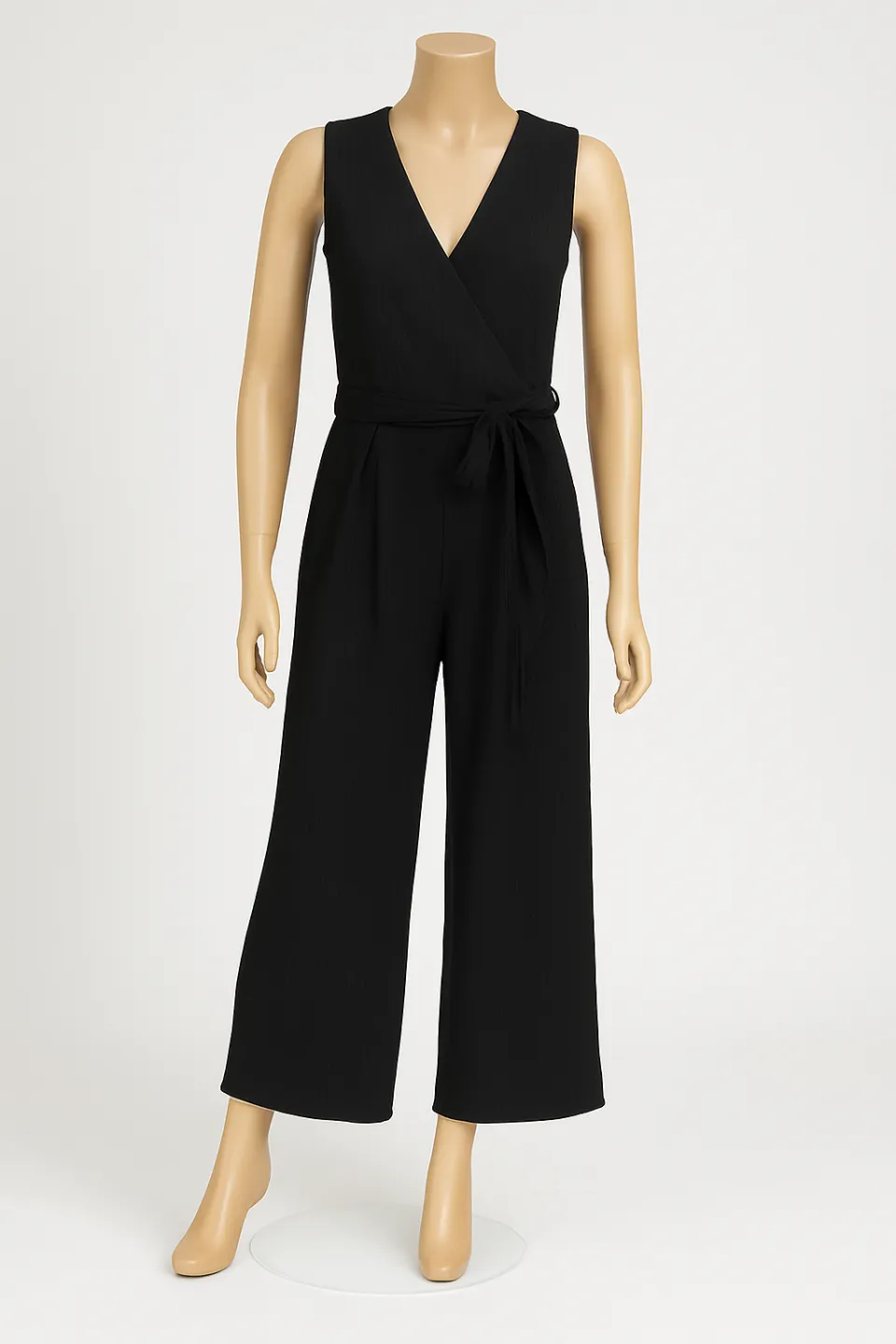 Salopetă damă creponată,  maiou si pantaloni lungi evazați, negru - 1