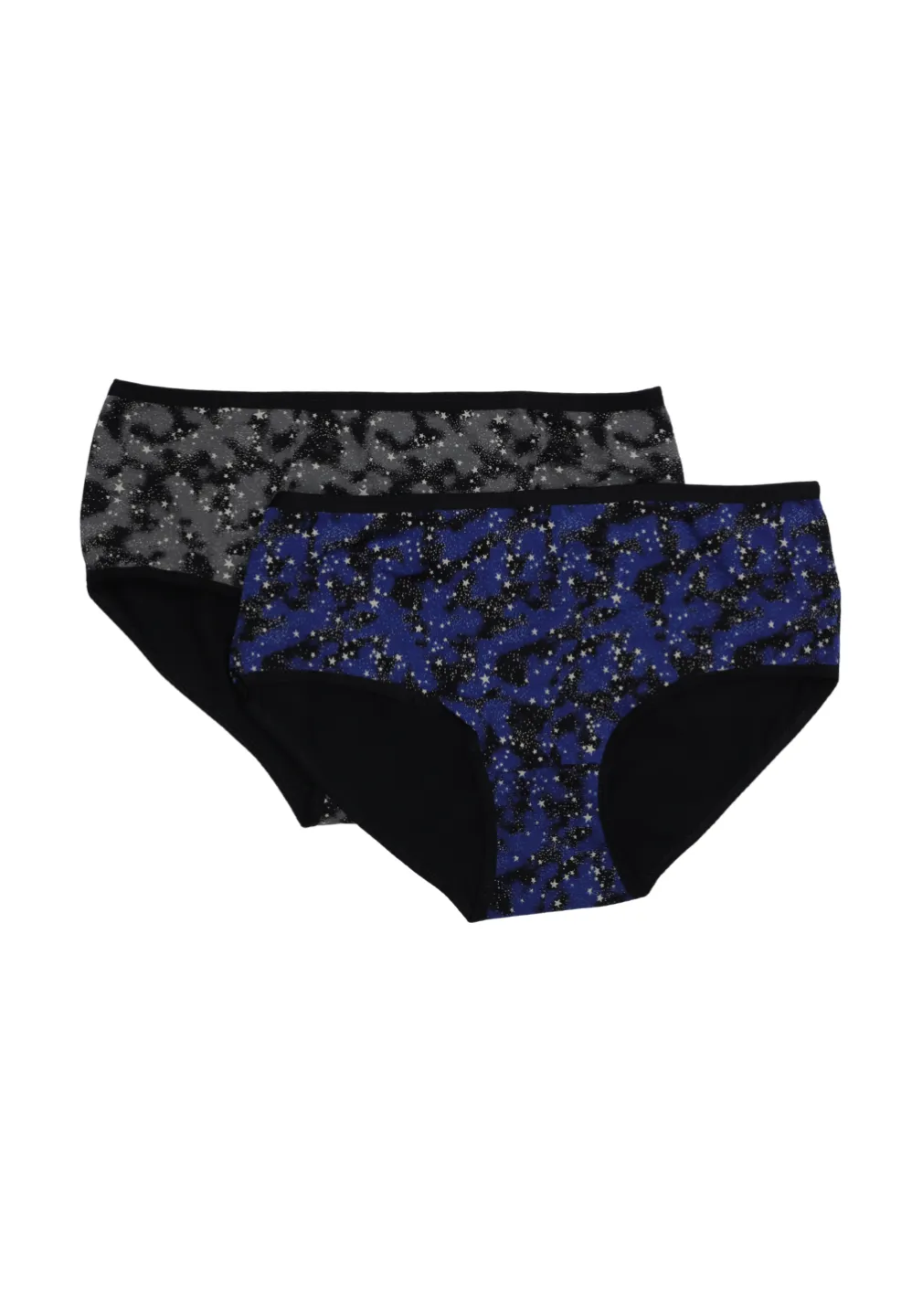 Set 2 perechi chiloți damă clasici, culori negru și albastru cu imprimeu galaxie - 1