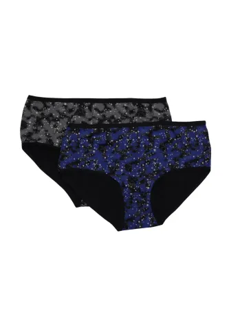 Set 2 perechi chiloți damă clasici, culori negru și albastru cu imprimeu galaxie