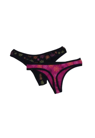 Set 2 perechi chiloți tanga damă bleumarin și mov cu imprimeu pânză de păianjen hover