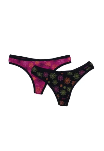 Set 2 perechi chiloți tanga damă bleumarin și mov cu imprimeu pânză de păianjen