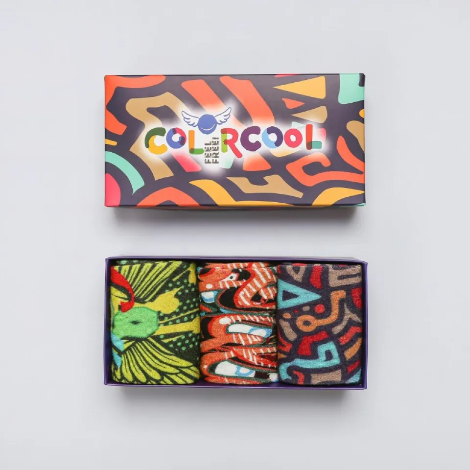 Set 3 Perechi Șosete Bărbătești GRAFFITI Fără Cusături - Imprimeu Color Bomb