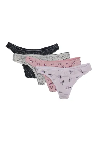 Set 4 chiloți tanga multicolor din bumbac – mărimea S