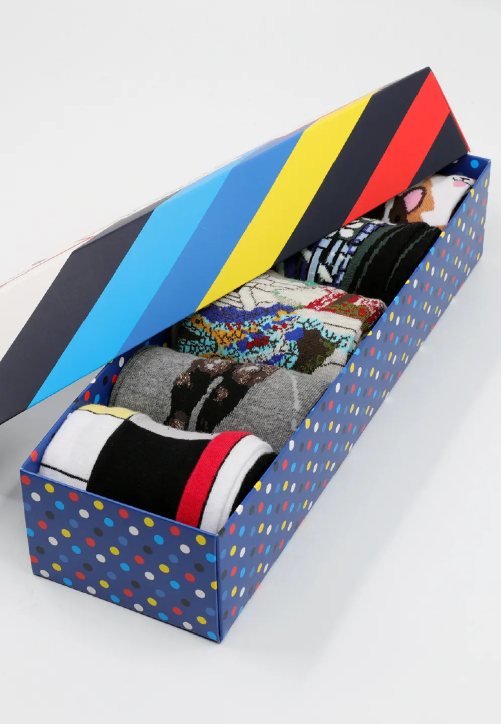 Set 5 Perechi Șosete Bărbați Serena – Multicolore, cu Imprimeuri Vesele, în Cutie Cadou - 1