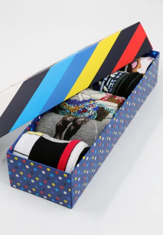 Set 5 Perechi Șosete Bărbați Serena – Multicolore, cu Imprimeuri Vesele, în Cutie Cadou