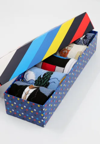 Set 5 Perechi Șosete Bărbați Serena – Multicolore, cu Imprimeuri Vesele, în Cutie Cadou