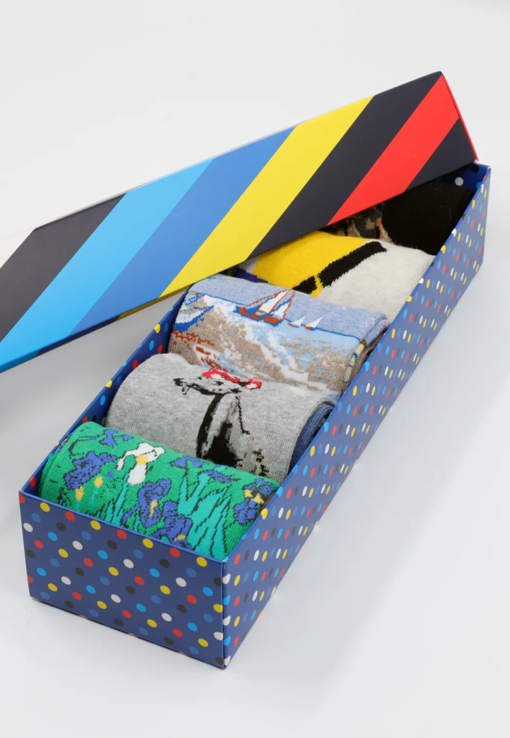 Set 5 Perechi Șosete Bărbați Serena – Multicolore, cu Imprimeuri Vesele, în Cutie Cadou - 1