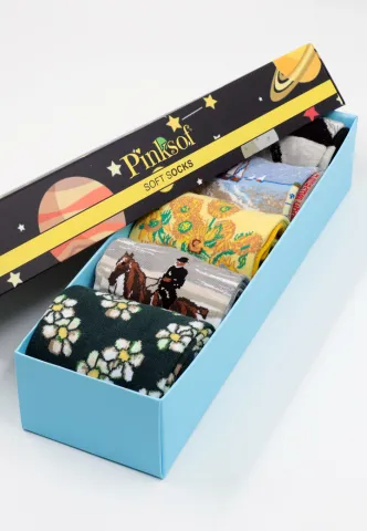 Set 5 Perechi Șosete Bărbați Serena – Multicolore, cu Imprimeuri Vesele, în Cutie Cadou