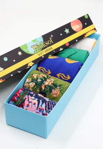 Set 5 Perechi Șosete Bărbați Serena – Multicolore, cu Imprimeuri Vesele, în Cutie Cadou