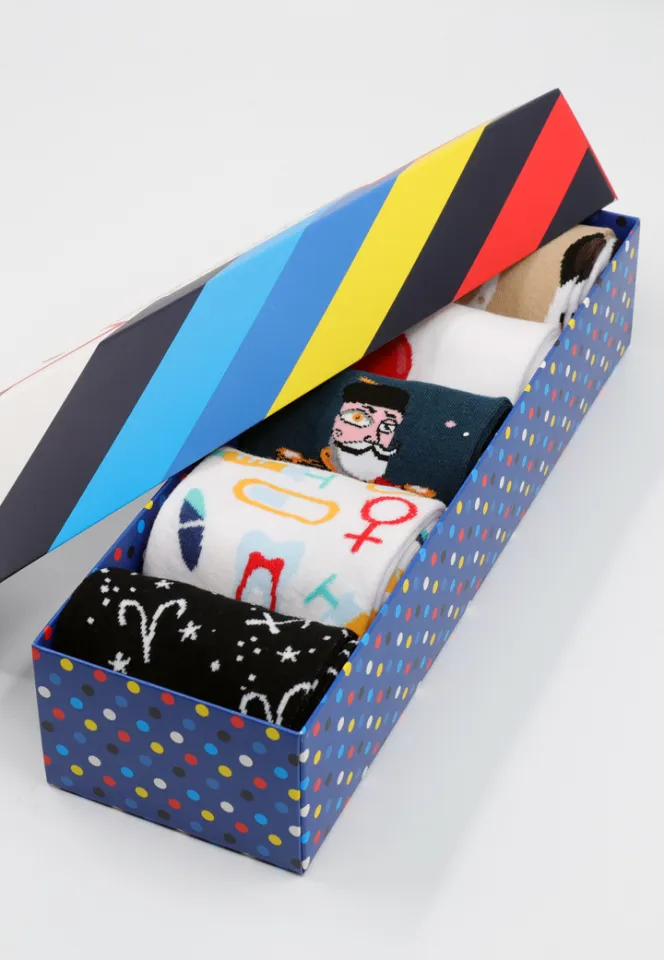 Set 5 Perechi Șosete Damă Serena – Multicolore, cu Imprimeuri Vesele, în Cutie Cadou