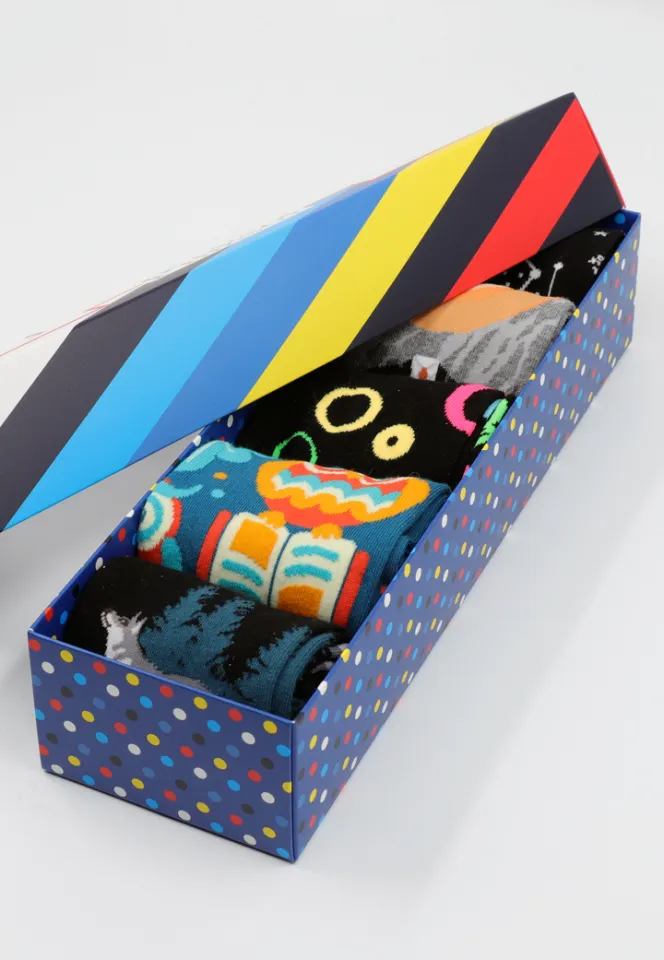 Set 5 Perechi Șosete Damă Serena – Multicolore, cu Imprimeuri Vesele, în Cutie Cadou