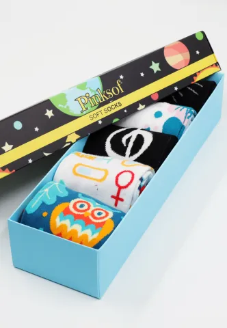 Set 5 Perechi Șosete Unisex Serena – Multicolore, cu Imprimeuri Vesele, în Cutie Cadou