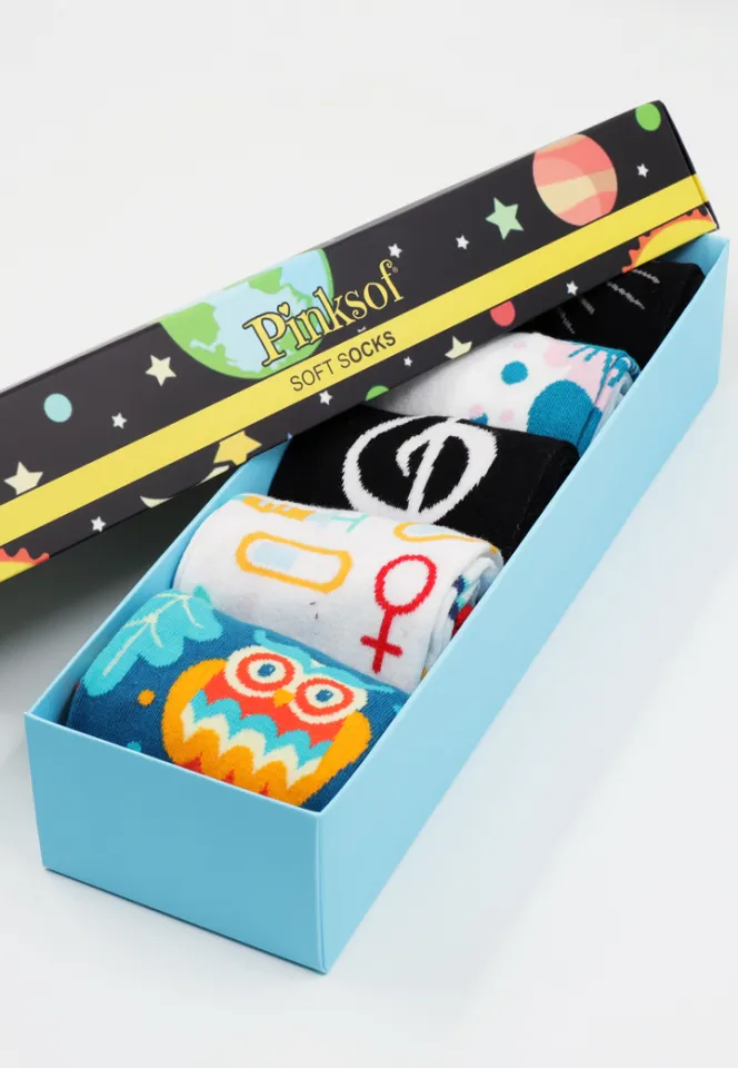 Set 5 Perechi Șosete Unisex Serena – Multicolore, cu Imprimeuri Vesele, în Cutie Cadou