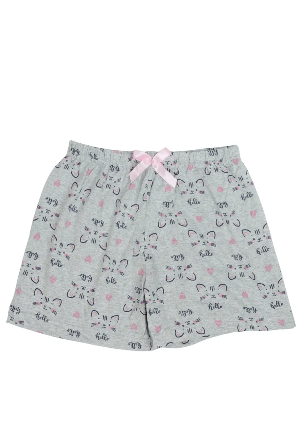Short damă pijama din bumbac, gri, imprimeu pisicuțe - 1