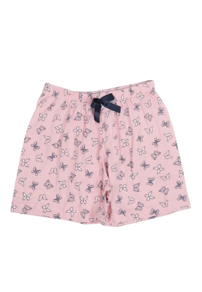 Short damă pijama din bumbac, roz, imprimeu fluturi