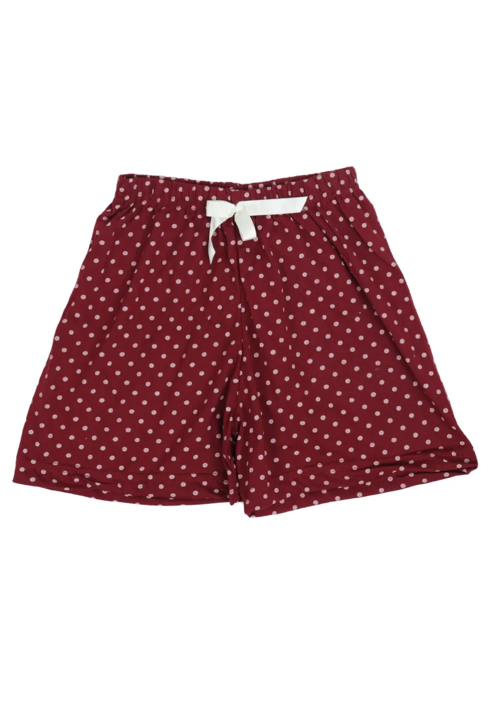 Short damă pijama din bumbac, vișiniu, imprimeu buline - 1