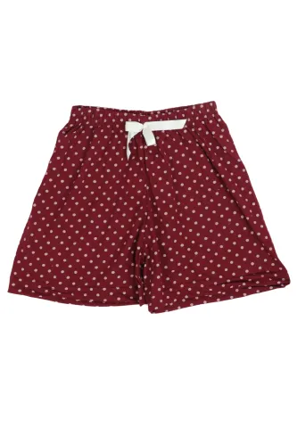 Short damă pijama din bumbac, vișiniu, imprimeu buline