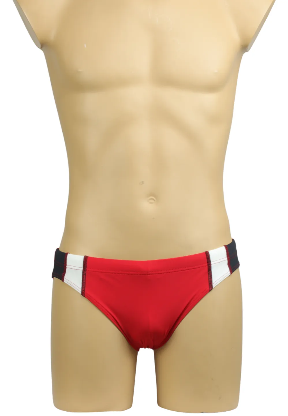 Slip de plajă bărbați roșu cu dungi laterale alb-negru - 1
