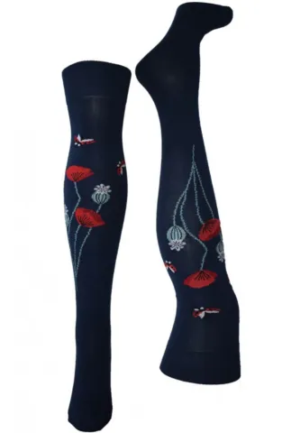 Șosete damă lungi, bumbac, imprimeu buburuze, bleumarin hover