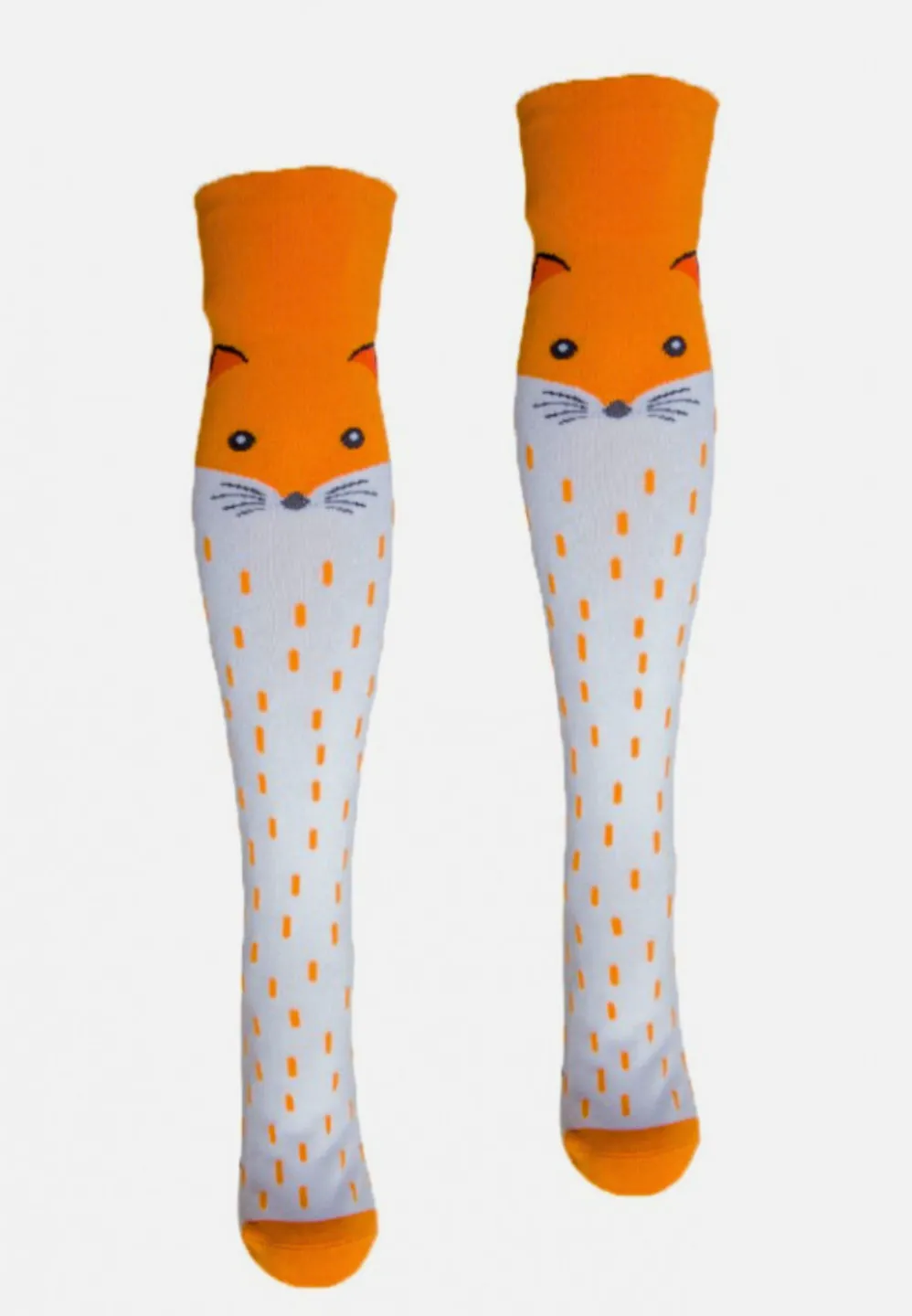 Șosete damă lungi, bumbac, imprimeu vulpe, portocaliu - 2