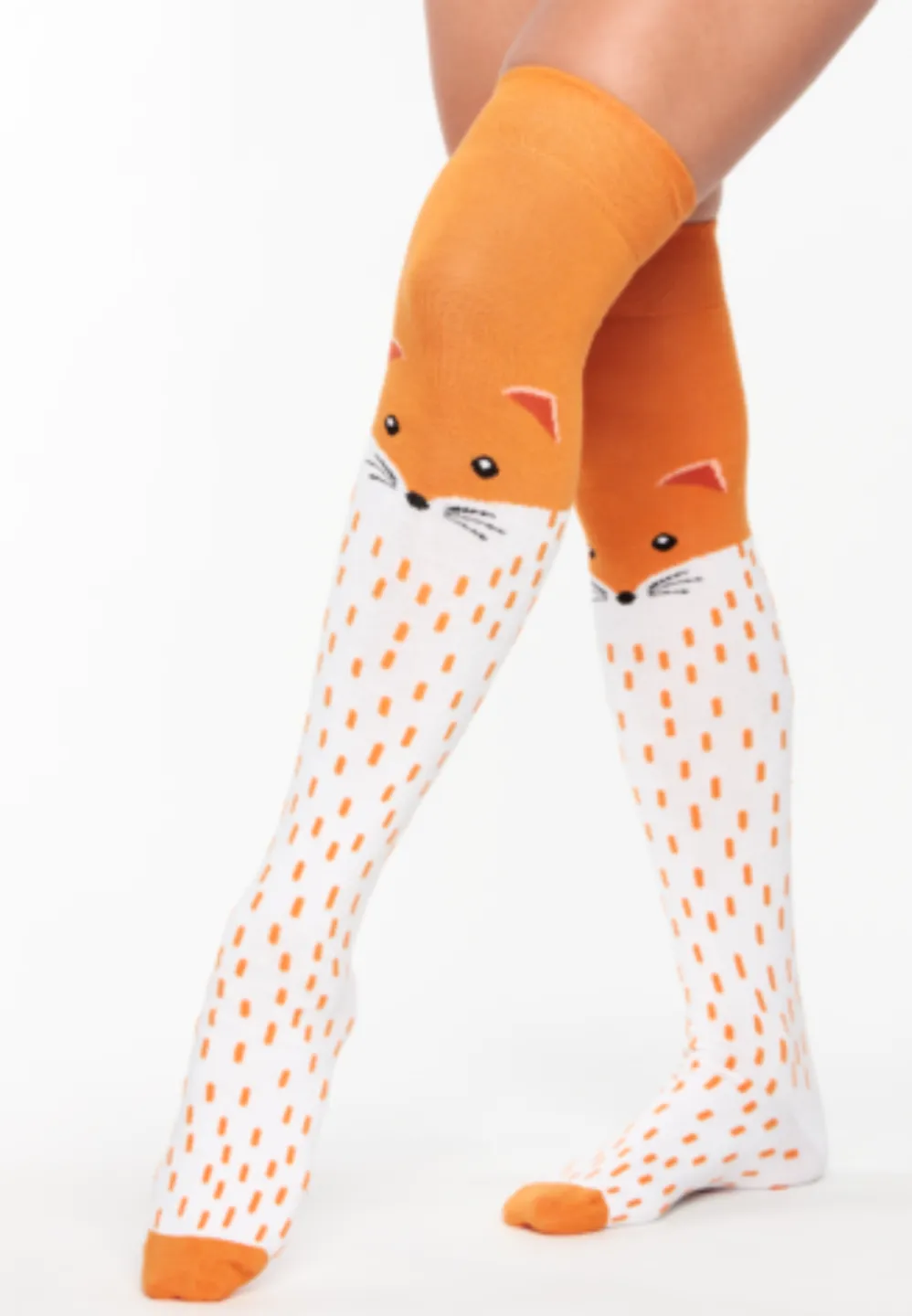 Șosete damă lungi, bumbac, imprimeu vulpe, portocaliu - 1