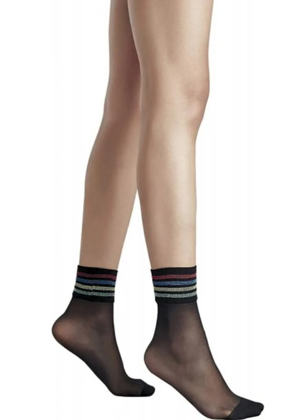 Șosete Penti 20 DEN ,Rainbow Stripe S'', peste gleznă – Imprimeu dungi colorate, Negru - 1