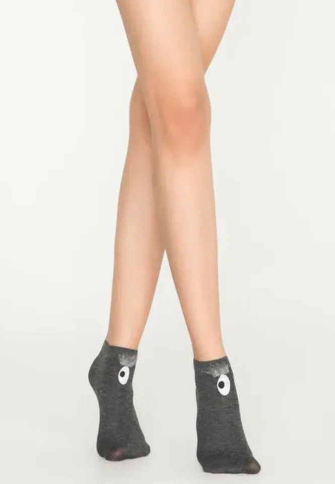 Șosete Penti ,,Eye'' 40 DEN peste gleznă – Model Amuzant cu Ochi, Gri