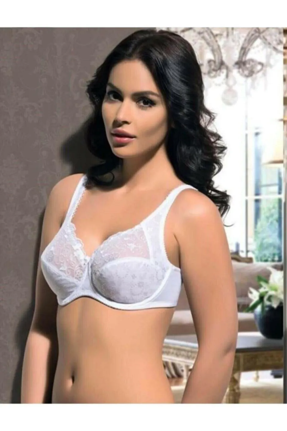 Sutien Bella Donna fără burete, cu balene de susținere și bretele groase-alb - 1