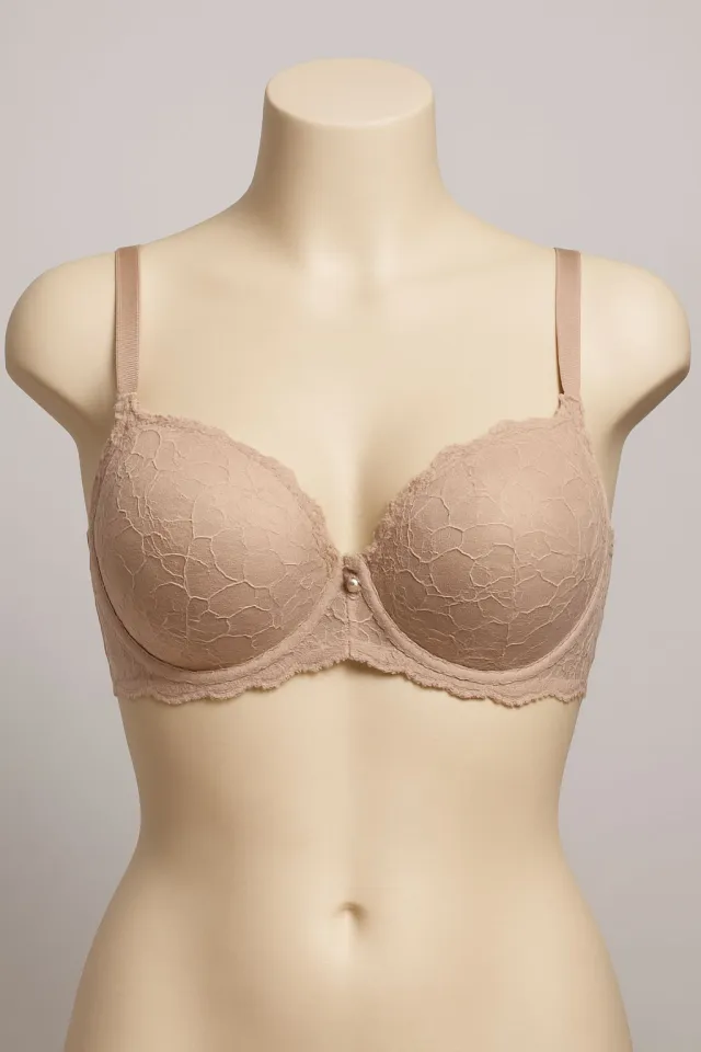 Sutien damă Bella Donna cu bretele detașabile, push-up, bej, efect dantelă- bej