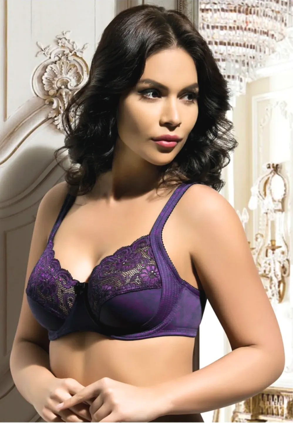 Sutien dama Bella Donna cu dantelă, fără burete, culoare mov - 1