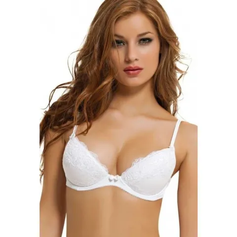 Sutien damă cu dantelă, efect push-up, și sârmă de susținere , culoare alb