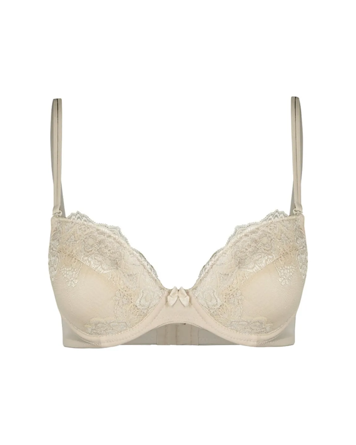 Sutien damă cu dantelă, efect push-up, și sârmă de susținere , culoare bej - 1