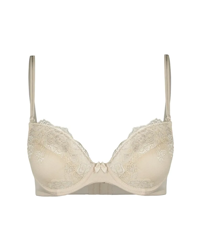 Sutien damă cu dantelă, efect push-up, și sârmă de susținere , culoare bej