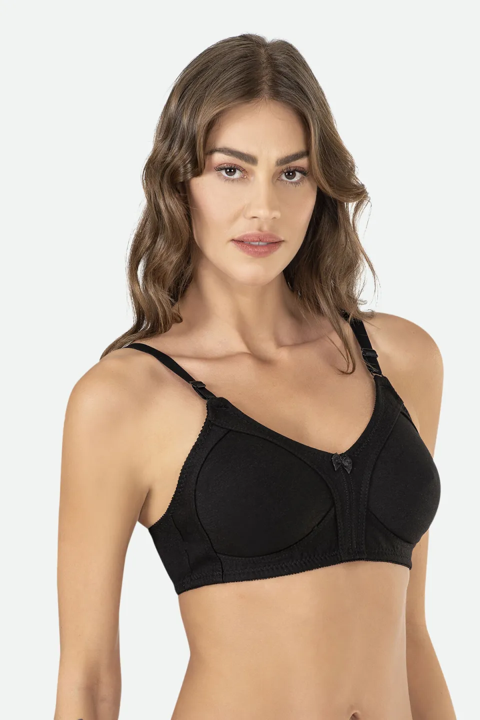 Sutien damă minimizer fără armătură, din bumbac, negru - 1