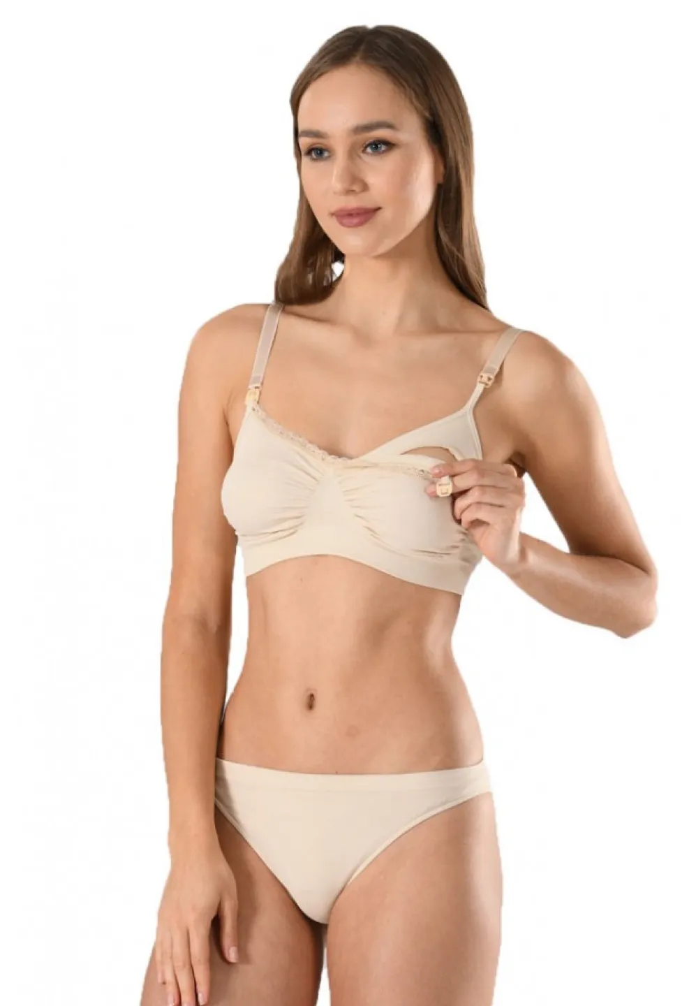 Sutien dama pentru alăptare cu cupe detașabile, culoare bej - 2