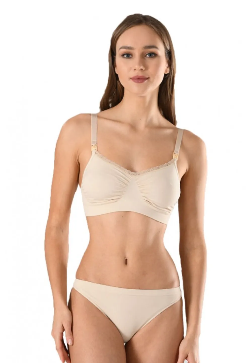 Sutien dama pentru alăptare cu cupe detașabile, culoare bej - 1