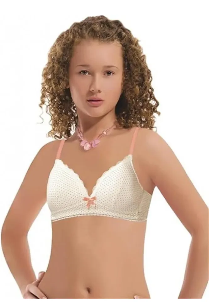 Sutien fetițe 11-14 ani cu burete, fără balene de susținere, crem