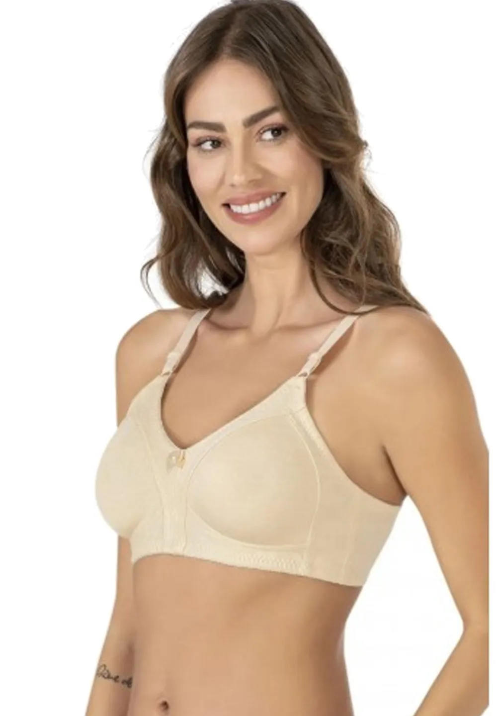 Sutien damă minimizer fără armătură, din bumbac, bej - 1