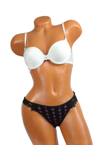 Sutien NBB cu burete fără push up, imprimeu floral din dantelă, culoare alb