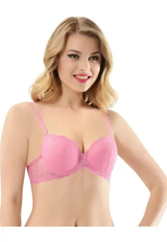 Sutien NBB cu dantelă, Push-Up si Balene de Sustinere, Culoare Roz