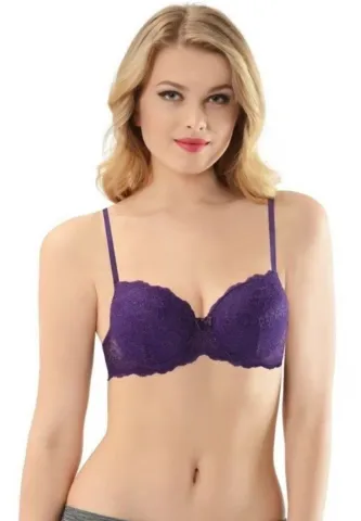 Sutien NBB cu dantelă, Push-Up si Balene de Sustinere, Culoare Mov