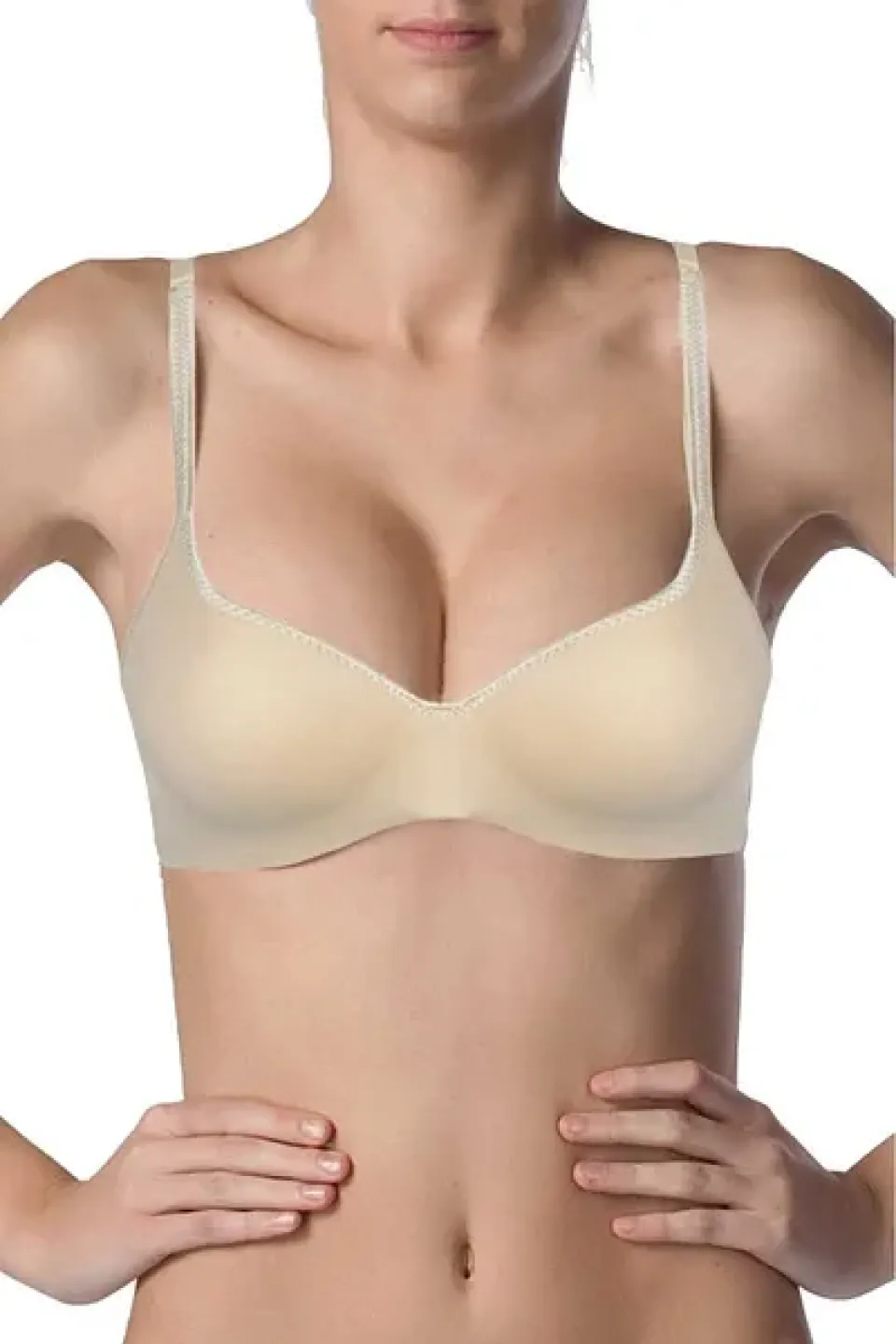 Sutien NBB cu Push-Up, Bretele Fixe, Culoare Bej - 1