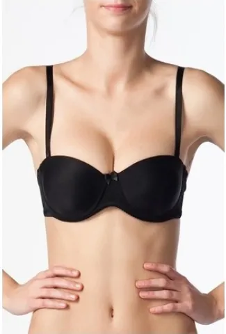 Sutien NBB cu push up și imprimeu subtil cu fundițe, culoare negru