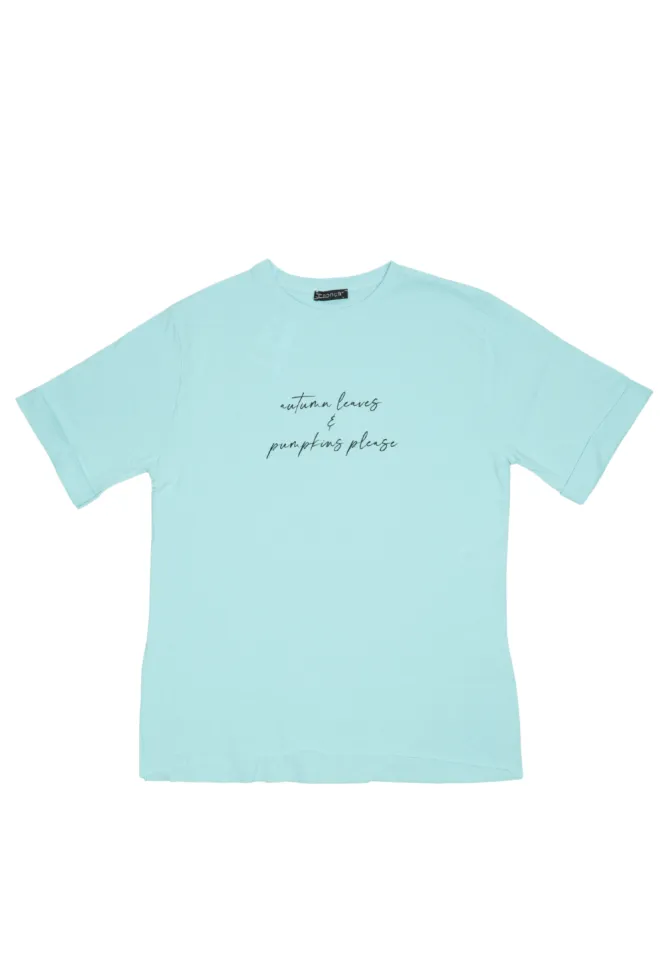 Tricou damă din bumbac, cu imprimeu - culoare albastru deschis