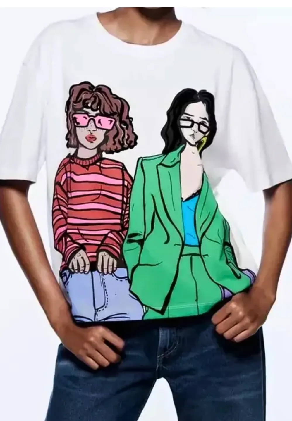 Tricou damă din bumbac, cu imprimeu ,,Girls'' - culoare alb - 1