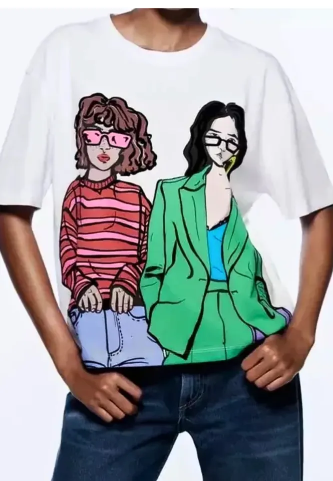 Tricou damă din bumbac, cu imprimeu ,,Girls'' - culoare alb