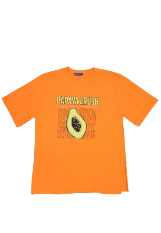 Tricou damă din bumbac, cu imprimeu ,,Papaya Crush'' - portocaliu