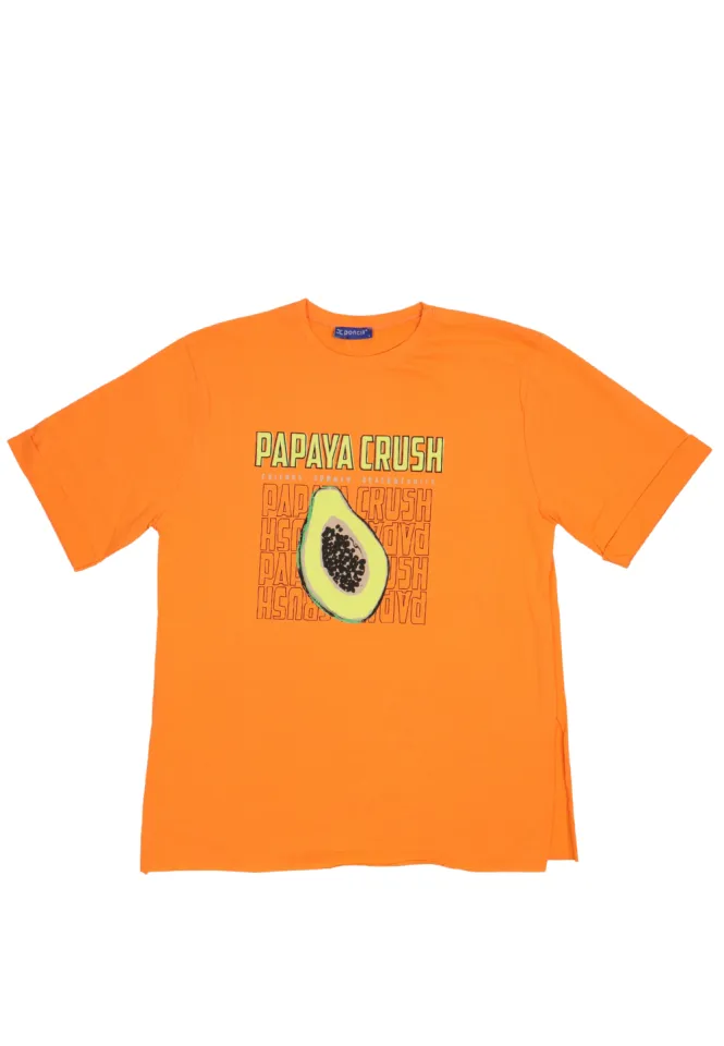 Tricou damă din bumbac, cu imprimeu ,,Papaya Crush'' - portocaliu