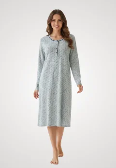 Cămașă de noapte gri cu maneca lunga